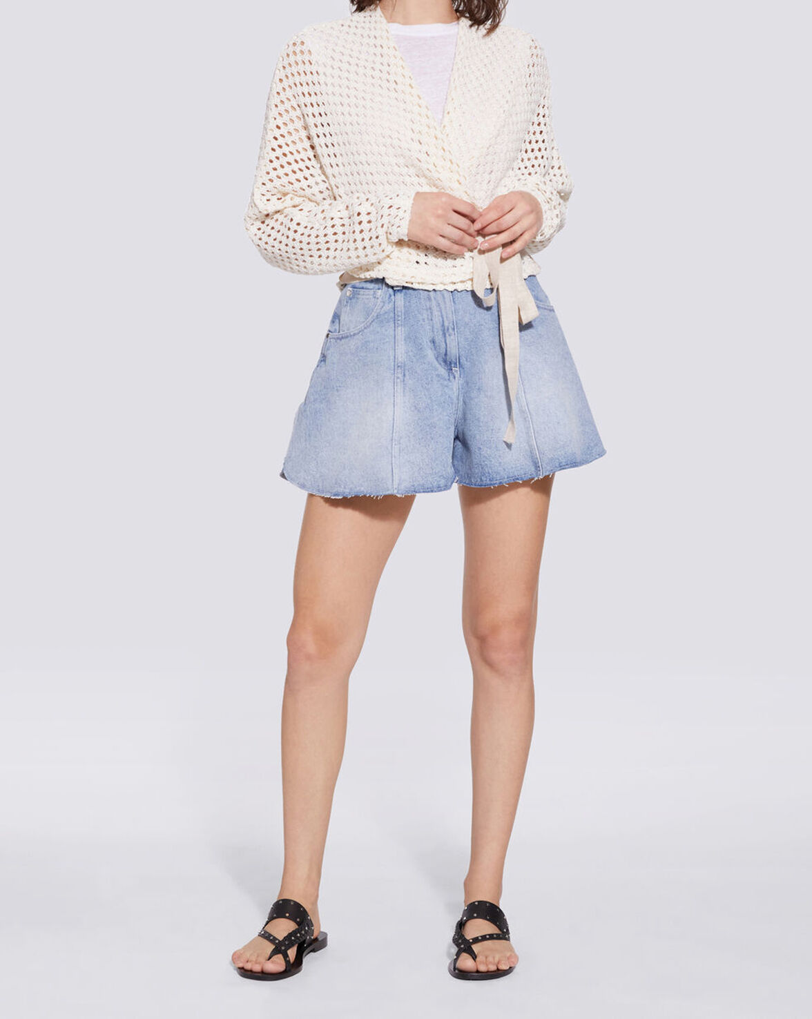 ANKERIA BELTED CROCHET WRAP TOP image number null